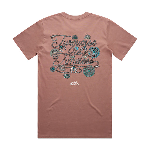 Turquoise is Timeless Men’s Hazy Pink Tee